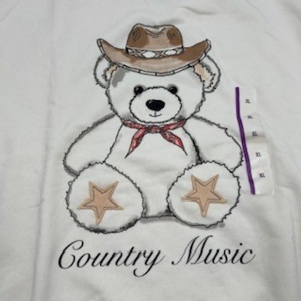 Zoe + Liv Womens Country Music Cowboy Teddy Bear Sweatshirt Cream XL NEW